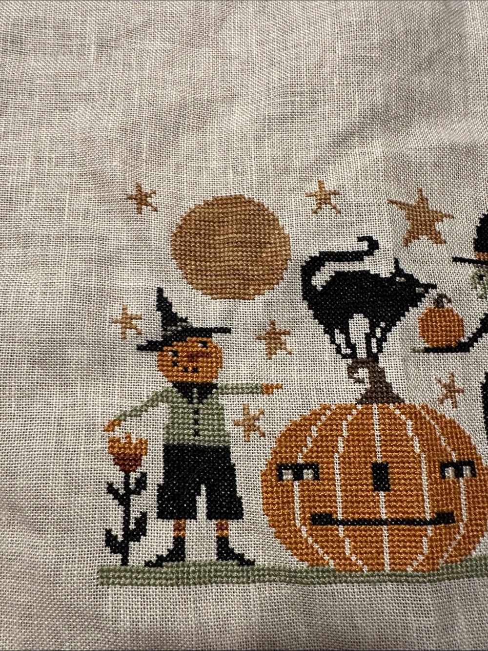 Handmade Halloween Unframed cross stitch piece on linen - Picture 2 of 5